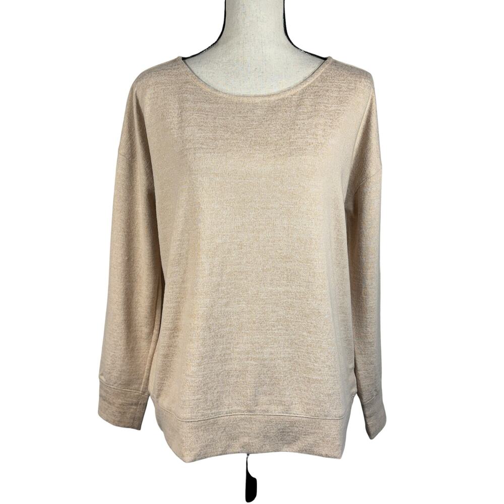 Haven Well Within Medium Marled Knit Top Boat Neck Long Sleeve Stretch Soft Tan
